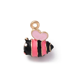 Ярко-Розовый Сплав эмали прелести, очарование пчел, золотые, ярко-розовый, 14x11x10 мм, отверстие : 1.5 мм