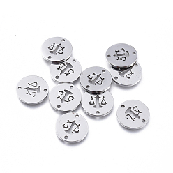 Stainless Steel Color Tarnish Resistant 304 Stainless Steel Links connectors, Flat Round with Balance Scale/Libra, Stainless Steel Color, 11.5x1mm, Hole: 1.2mm