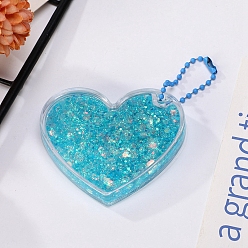 Голубой Брелок для ключей из акрила и зыбучих песков в форме сердца, блестящая чеканка кулон украшения наклейка брелок, с шаровыми цепей, голубой, 65x50 мм