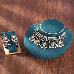 Белый Прямоугольный сплав стекла колье и серьги комплекты для женщин, белые, 500 мм