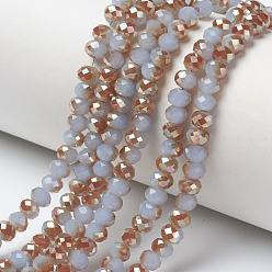 Светлый Стально-синий Стеклянные бусины с гальваническим покрытием , имитация нефрита, с половиным покрытием, с покрытием цвета радуги, граненые, рондель, светло-стальной синий, 4x3 мм, отверстие : 0.4 мм, около 123~127 шт / нитка, 16.5~16.9 дюйм (42~43 см)