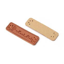 Chocolate PU Leather Labels, Handmade Embossed Tag, with Holes, for DIY Jeans, Bags, Shoes, Hat Accessories, Rectangle with Word Handmade, Girl Pattern, Chocolate, 51x16x1.5mm