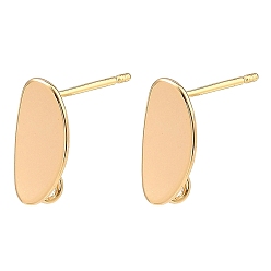 Real 18K Gold Plated SHEGRACE Brass Stud Earring Findings, Oval, with Loop, Cadmium Free & Lead Free & Nickel Free, Real 18K Gold Plated, 13.5x8mm, Hole: 2mm, Pin: 12x0.8mm