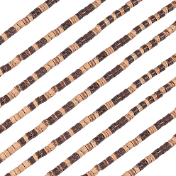 Brown 6 Strands Coconut Beads Strands, Flat Round, Brown, 5x2.5~5mm, Hole: 1mm, about 160pcs/strand, 23.82''(60.5cm)