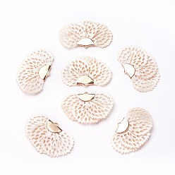 Желтая Старая Ткань  Железа кулон, с шелковым, цветок, золотые, старое кружево, 25~27x38~41 мм, отверстие : 1.5 мм