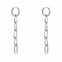 Stainless Steel Color Tarnish Resistant 304 Stainless Steel Huggie Hoop Earrings, with Link Chains, Stainless Steel Color, 66mm, Pin: 1mm