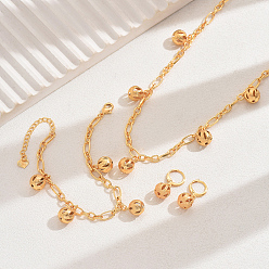 Золотой Винтажные латунные полые круглые браслеты, серьги и ожерелья наборы, золотые