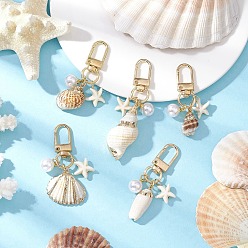 Золотой Подвеска в виде спиральной ракушки и синтетической бирюзы в виде морской звезды, с круглыми застежками из пластика ABS с имитацией жемчуга и сплава, золотые, 54~77 мм