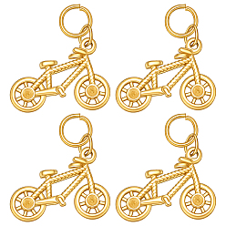 Bicycle 4 piezas 304 colgantes de acero inoxidable, real 18 k chapado en oro, bicicleta, 12.5x16.5x1.5 mm, agujero: 4.5 mm, anillo de salto: 6x0.8 mm, 4.5 mm de diámetro interior