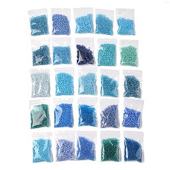 Light Sky Blue Glass Seed Beads, Round, Light Sky Blue, 2~4mm, Hole: 0.8~1.2mm, 20g/bag, 25 bags/set, 500g/set