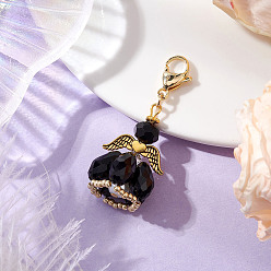 Черный Подвесные украшения из стеклянных бусин и сплава в виде ангела, застежка-лобстер для украшений на сумке, чёрные, 48 мм