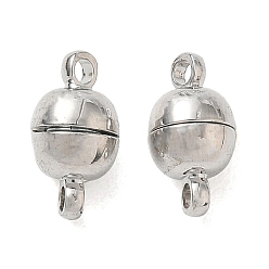 Platinum Brass Magnetic Clasp with Loop, Round, Cadmium Free & Lead Free, Rack Plating, Long-Lasting Plated, Platinum, 12x6mm, Hole: 1.6mm