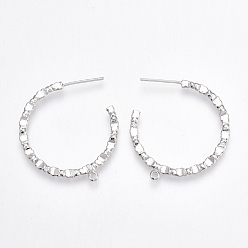 Платинированный Изделия из латуни, серьги-кольца, с петлей, без никеля , Реальная платина, 30.5x29x2 мм, отверстие : 1.5 мм, штифты : 0.8 мм