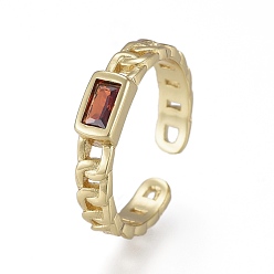 Темно-Оранжевый Латунные микро проложить манжеты кольца кубического циркония, открытые солитерные кольца, долговечный, прямоугольные, форма обочины, реальный 18 k позолоченный, темно-оранжевый, Размер 6, внутренний диаметр: 17 мм