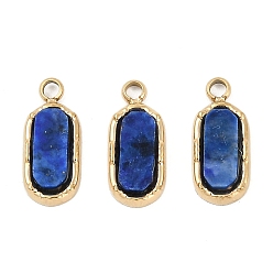 Ляпис-Лазурь Подвески-прямоугольники из натурального лазурита, с ионным покрытием (ip) 304 выводы из нержавеющей стали, реальный 18 k позолоченный, 12.5x5.5x2.5 мм, отверстие : 1.5 мм