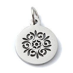 Нержавеющая Сталь Цвет Не тускнеющие 304 подвески из нержавеющей стали, с целью перехода в кольце, лазерная резка, плоский круглый с цветными чарами, цвет нержавеющей стали, 14x12x1 мм, отверстие : 3 мм