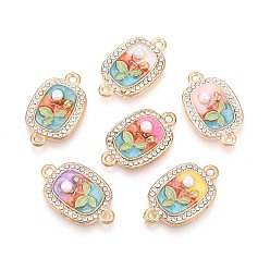 Золотой Подвески-коннекторы из сплава кристаллов горного хрусталя и искусственного жемчуга ABS, эмалированные прямоугольные звенья, разноцветные, золотые, 23x14x4~5 мм, отверстие : 1.4~1.6 мм