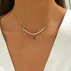 Teardrop Регулируемый слайдер элегантные латунные цветные кубические циркониевые подвески ожерелья для женщин, золотые, слеза, 20.47 дюйм (52 см)