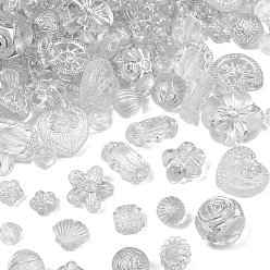 Clear Transparent Acrylic Beads, Silver Metal Enlaced, Mixed Shapes, Clear, 7~20x8~19.5x4.5~15mm, Hole: 1.6~3mm