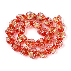 Красный Нити из фольги в технике лэмпворк, сердце, красные, 15x15x9~10 мм, отверстие : 1.4~1.5 мм, около 21~26 шт / нитка, 11.22~14.17'' (28.5~36 см)