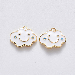 Real 18K Gold Plated Brass Enamel Pendants, Nickel Free, Cloud, Real 18K Gold Plated, 11.5x14x1.5mm, Hole: 1mm