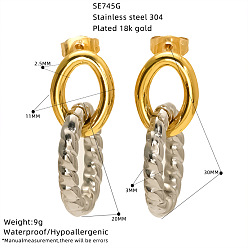 Oval 304 Stainless Steel Stud Dangle Earrings for Women, Oval, 30mm