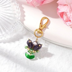 Индиго Подвески из цветочного стекла украшения, с бусинами из ракушечного жемчуга и поворотными карабинами из сплава, индиговые, 62.5 мм