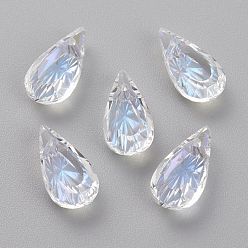 Лунный Свет Подвески из тисненого стекла со стразами, слеза, граненые, лунный свет, 14x7x4 мм, отверстие : 1.2 мм
