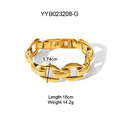 Настоящее золото 18K Классические 304 браслеты-цепочки из нержавеющей стали с овальными звеньями для унисекс, реальный 18 k позолоченный, 7-1/8 дюйм (18 см)