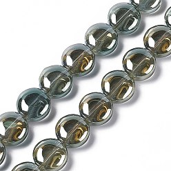 Dunkel schieferblau Galvanisieren Glasperlen, voll Regenbogen plattiert, Flachrund, dunkel schieferblau, 12~12.5x6.5 mm, Bohrung: 1 mm, ca. 50 Stk. / Strang, 24.41'' (62 cm)