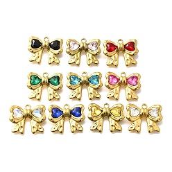 (52) Непрозрачная лаванда 304 подвески из нержавеющей стали, со стразами, реальный 18 k позолоченный, ионное покрытие (ip), бантом, разноцветные, 18x22x5 мм, отверстие : 1.8 мм