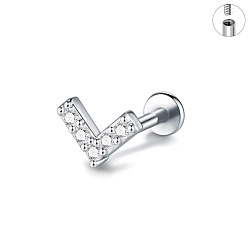 Letter V G23 титановые микропаве прозрачные кубические циркониевые серьги для хряща, цвет нержавеющей стали, Буква V, 12 мм