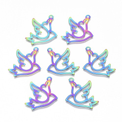 Rainbow Color Ионное покрытие (ip) 201 подвески из нержавеющей стали, гравированные металлические украшения, голубь мира, Радуга цветов, 29x24.5x0.3 мм, отверстие : 2 мм
