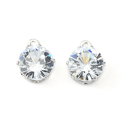 Platinum Cubic Zirconia Charms, with Brass Findings, Platinum, 10x9x6mm, Hole: 1mm