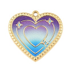 Фиолетовый 304 нержавеющей стальной эмали подвески, сердце прелести, вакуумное покрытие pvd, реальный 18 k позолоченный, фиолетовые, 24x25x2.5 мм, отверстие : 1.6 мм