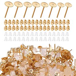 Золотой 80шт 4 стиль 202 фурнитура для сережек из нержавеющей стали с 304 штифтами из нержавеющей стали, с 80шт 304 гайками из нержавеющей стали и 80шт пластиковыми гайками, золотые, 12~12.5x4~10 мм, штифты : 0.7 мм, 20 шт / стиль