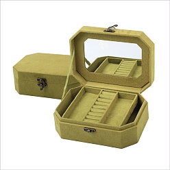 Цвет Оливы Портативная шкатулка для хранения украшений из замши и бархата с застежкой, зеркало, Для браслетов, Ожерелье, хранение серег, прямоугольные, оливковый, 20x15x7 см