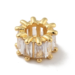 Настоящее золото 18K Латунь микропаве прозрачный кубический цирконий европейский бисер, бусины с большим отверстием, без кадмия и без свинца, долговечный, колонка, реальный 18 k позолоченный, 11x7 мм, отверстие : 5.5 мм