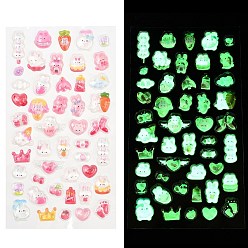 Кролик Эпоксидная смола 3 объемные наклейки, мультфильм наклейки, красочный, светится в темноте, кролик, 4~29x5~29x4~5.5 мм