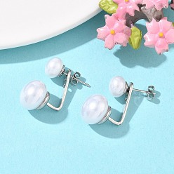 Платина Круглые латунные серьги-гвоздики, с абс пластмассовой имитационной жемчужиной, без кадмия и без свинца, стойки покрытие, долговечный, платина, 22x11.5 мм