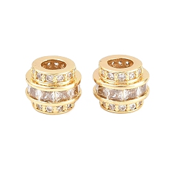 Настоящее золото 18K Латунь микропаве прозрачный кубический цирконий европейский бисер, колонка с большим отверстием бусина, долговечный, стойки покрытие, без свинца и без кадмия, реальный 18 k позолоченный, 10x8 мм, отверстие : 4 мм