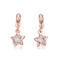 Rose Gold Rack Plating Alloy European Dangle Charms, with Resin Crystal Rhinestone, Large Hole Beads, Cadmium Free & Lead Free, Star, Rose Gold, 27mm, Hole: 4.5mm, Star: 14x11x6.5mm