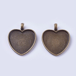 Античная Бронза Сеттинги для кулона(кабошонов), сплав, чашки безель с краями, сердце, античная бронза, лоток : 25x25 мм, 34x27.5x2.5 мм, отверстие : 4.5 мм