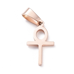 Rose Gold Easter Ion Plating(IP) 304 Stainless Steel Pendants, Laser Cut, Ankh Cross, Rose Gold, 20x11x1.5mm, Hole: 3.5x7mm