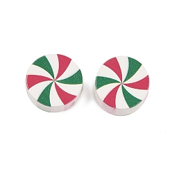 Разноцветный Древесина европейского бисера, рождественские полосатые бусины, плоско-круглые, красочный, 20x8 мм, отверстие : 2.6 мм