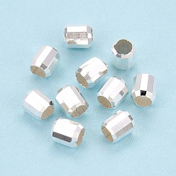 Серебро 925 шарики стерлингового серебра, колонка, граненые, серебряные, 3.9x3 мм, отверстие : 2 мм