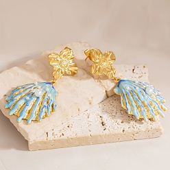 Золотой 304 серьги-гвоздики в форме ракушки из нержавеющей стали, с пластиковыми бусинами из искусственного жемчуга, золотые, 51.5x27 мм