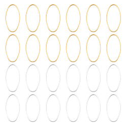 Золотой & Серебряный 24шт 2 цвета латунные соединительные кольца, без кадмия и без свинца, долговечный, овальные, золотой и серебряный, 16x8x1 мм, внутренний диаметр: 15x7.5 мм, 12 шт / цвет