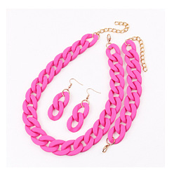Темно-Розовый Комплекты акриловых цепочек-цепочек, сережек-подвесок и браслетов, золотые, темно-розовыми, Ожерелье: 430 mm