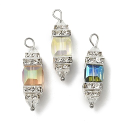 Нержавеющая Сталь Цвет Подвески из стекла и латуни, с 304 петлей из нержавеющей стали, граненые, цвет нержавеющей стали, 23.5~30x8.5~9.5x8.5~9 мм, отверстие : 2.3~2.7 мм, 1 шт / цвет